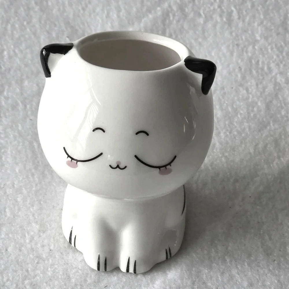 Mini Ceramic Cat Succulent Planter White Kawaii Sleepy Kitty Flower Pot 3 inch